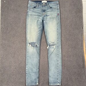 BDG Jeans Mens 31x32 Skinny Stretch Distressed Light Wash Blue Denim Knee Rips